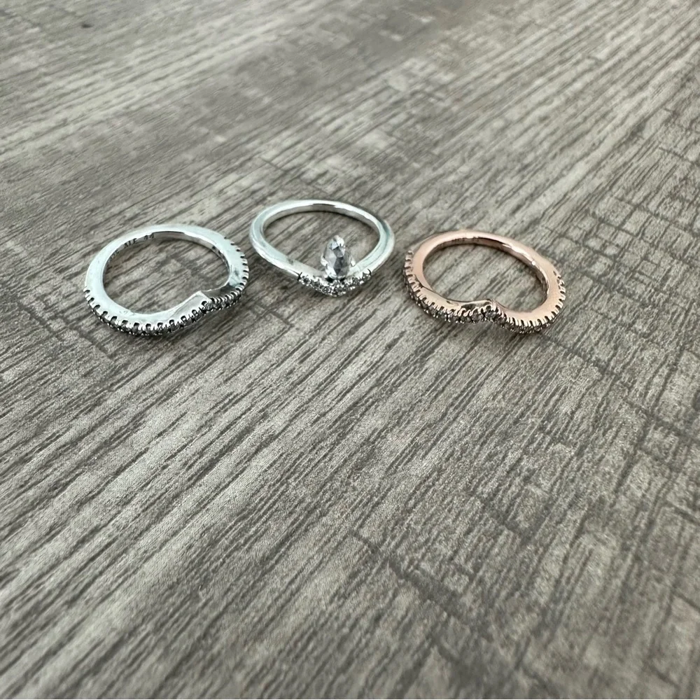 3 Pandora Wishbone Pinky Rings Rose gold and Sterling Silver Size 3 - Picture 3 of 11